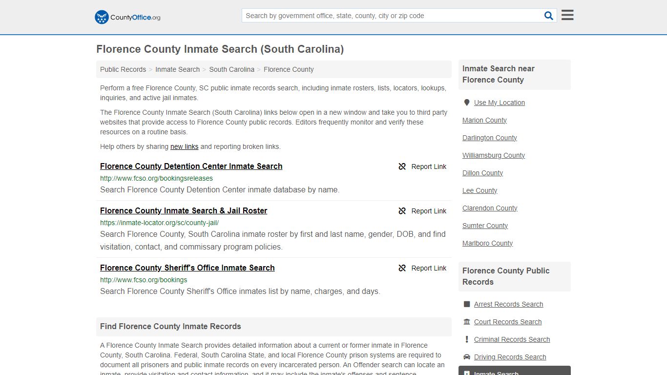Florence County Inmate Search (South Carolina) - County Office