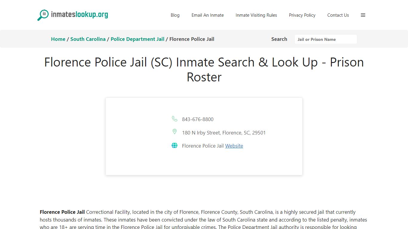 Florence Police Jail (SC) Inmate Search & Look Up - Prison Roster